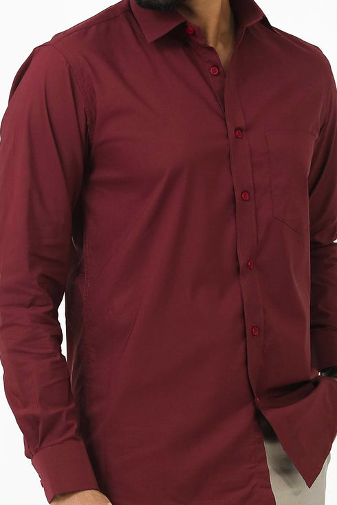 Veshbhoshaa Bluebird Men'S Maroon Cotton Lycra Formal Shirt